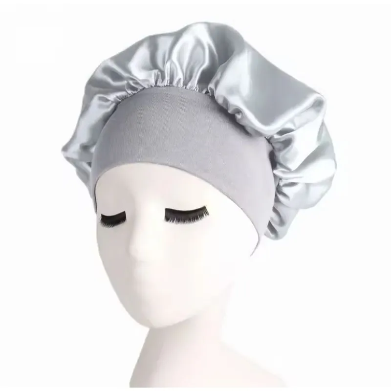 GENERICO - GORRO DE SATIN PARA DORMIR CABELLO LISO Y RIZADO EVITA ENREDOS GRIS