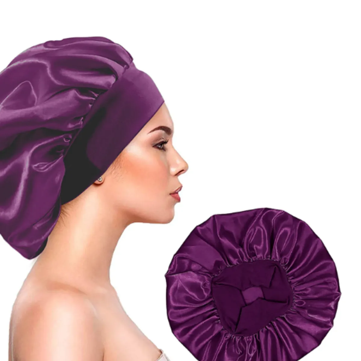 GENERICO - GORRO DE SATIN PARA DORMIR CABELLO LISO Y RIZADO EVITA ENREDOS LILA UVA