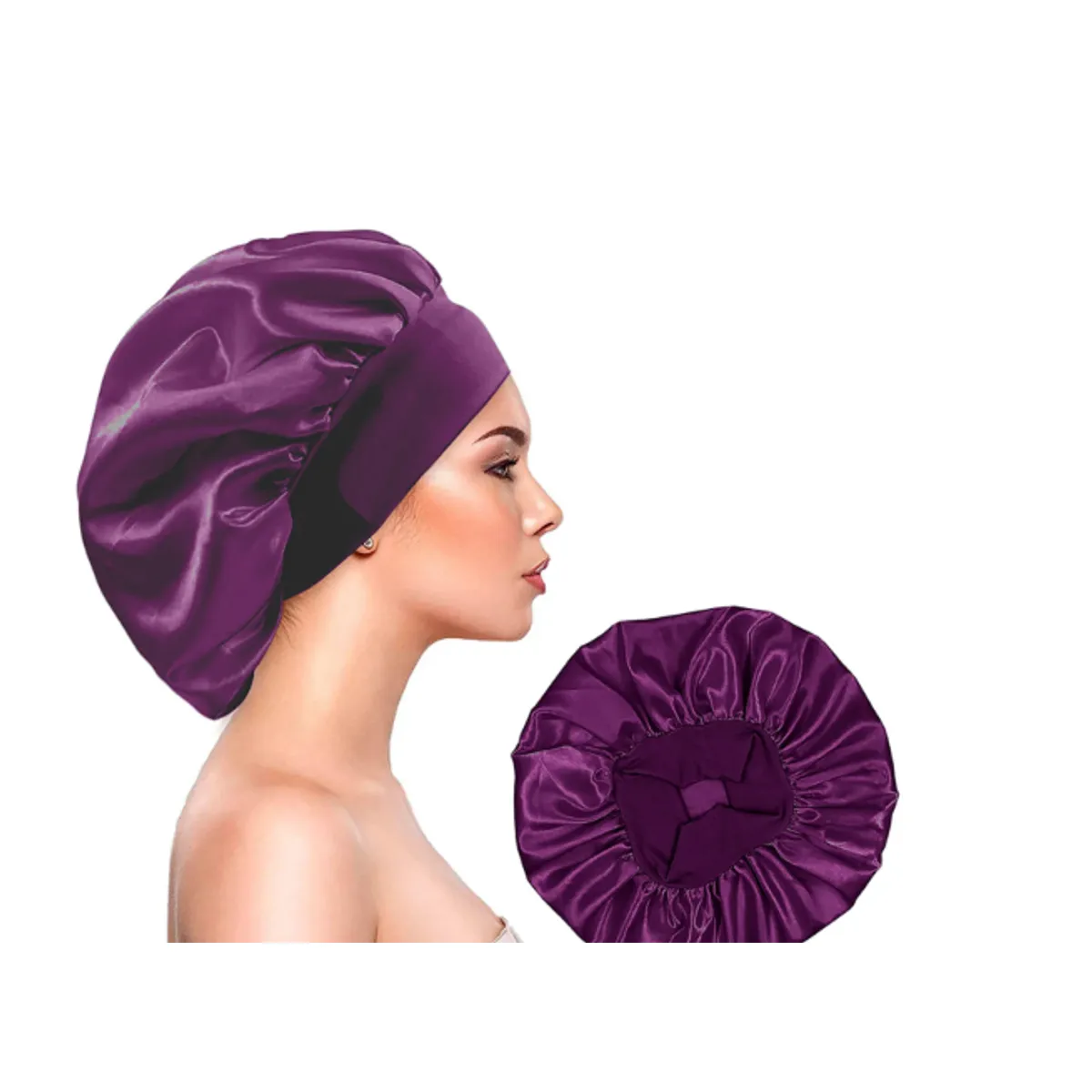 GENERICO - GORRO DE SATIN PARA DORMIR CABELLO LISO Y RIZADO EVITA ENREDOS LILA UVA