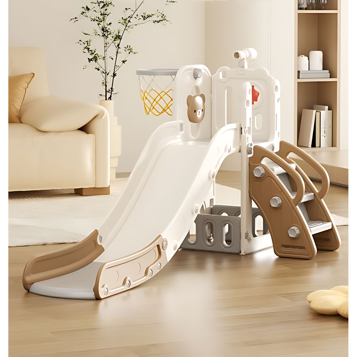 GENERICO - RESBALADERA OSO 4 EN 1 CON ESCALADOR,  ESPACIO PARA JUGUETES, ARO DE BASQUET Y TELESCOPIO