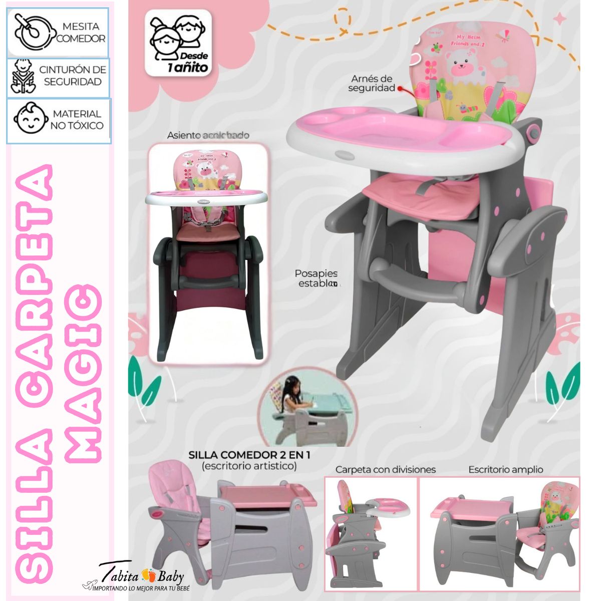 BABY KITS - Silla de comer Carpeta Magic Rosado