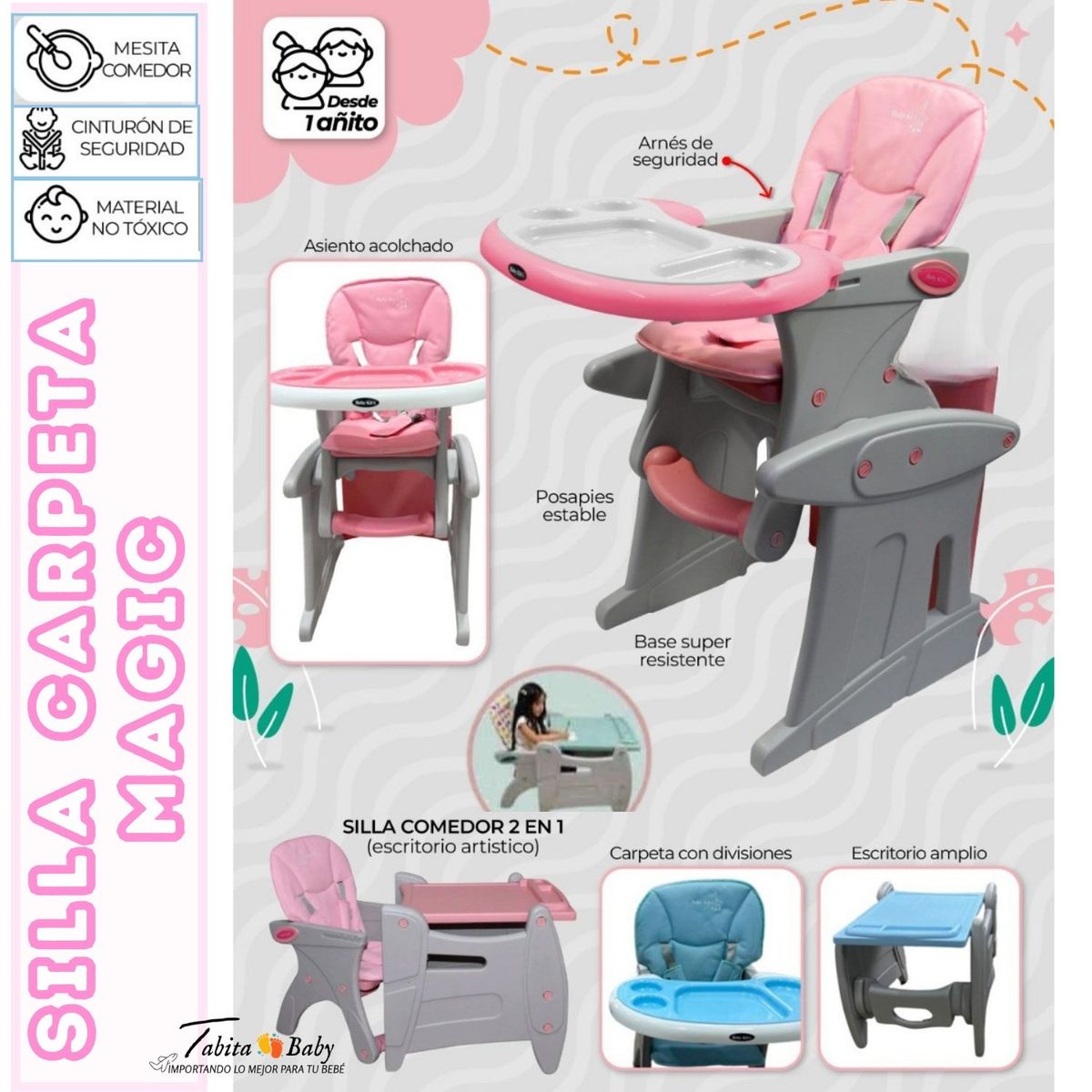 BABY KITS - Silla de comer Carpeta Magic 2 en 1 Rosado