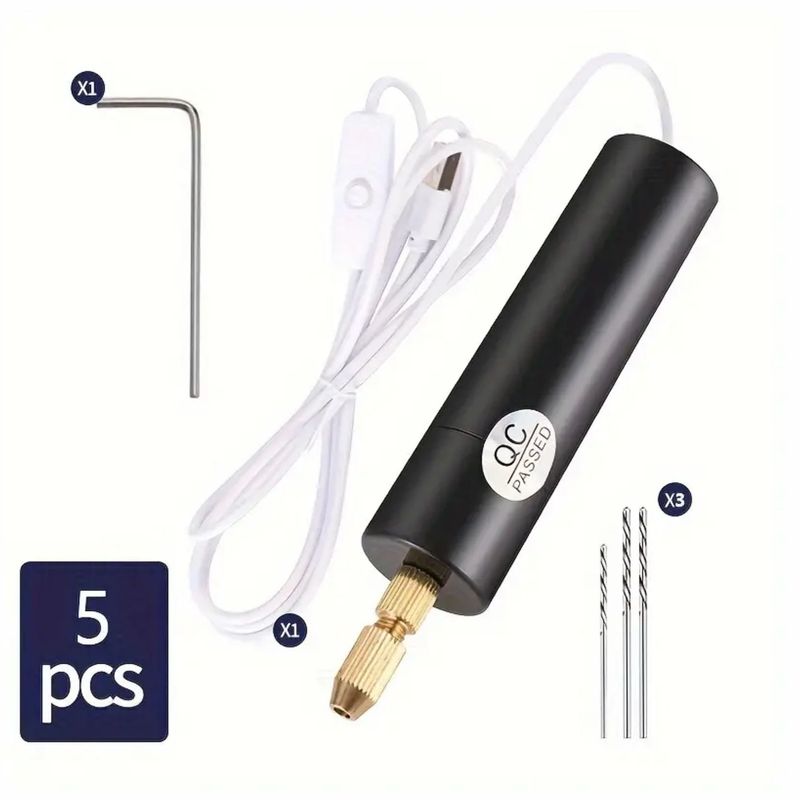 GENERICO - Mini Taladro Eléctrico de Precisión USB con 3 Brocas
