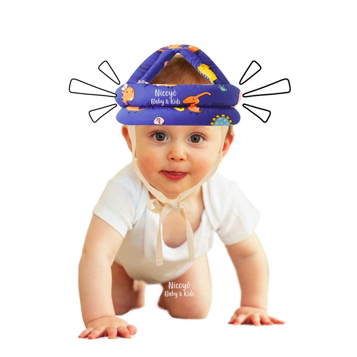 GENERICO - Casco Protector Antigolpes Seguridad para Bebés - DINO AZUL