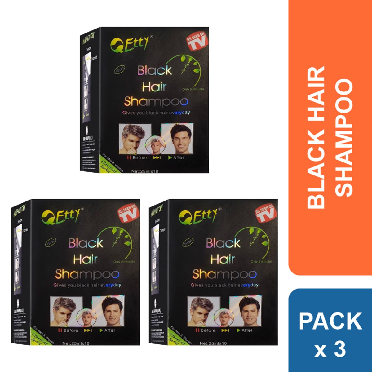 GENERICO - Tinte Black Hair Shampoo 25 ml x 10 - 3 unidades