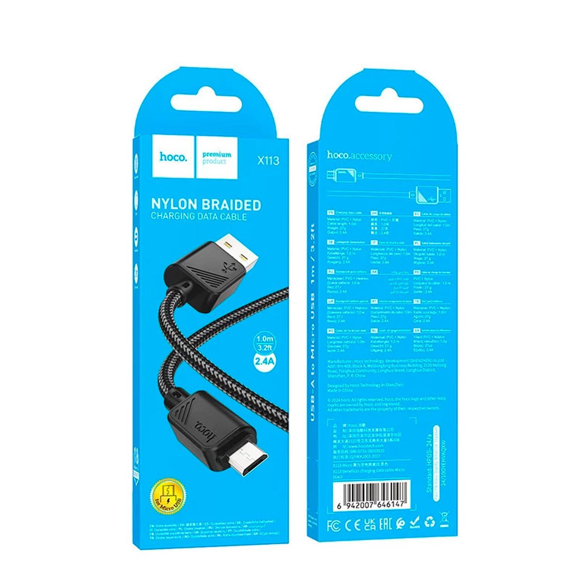 HOCO - Cable de datos Hoco X113 USB a Micro USB 1m Negro