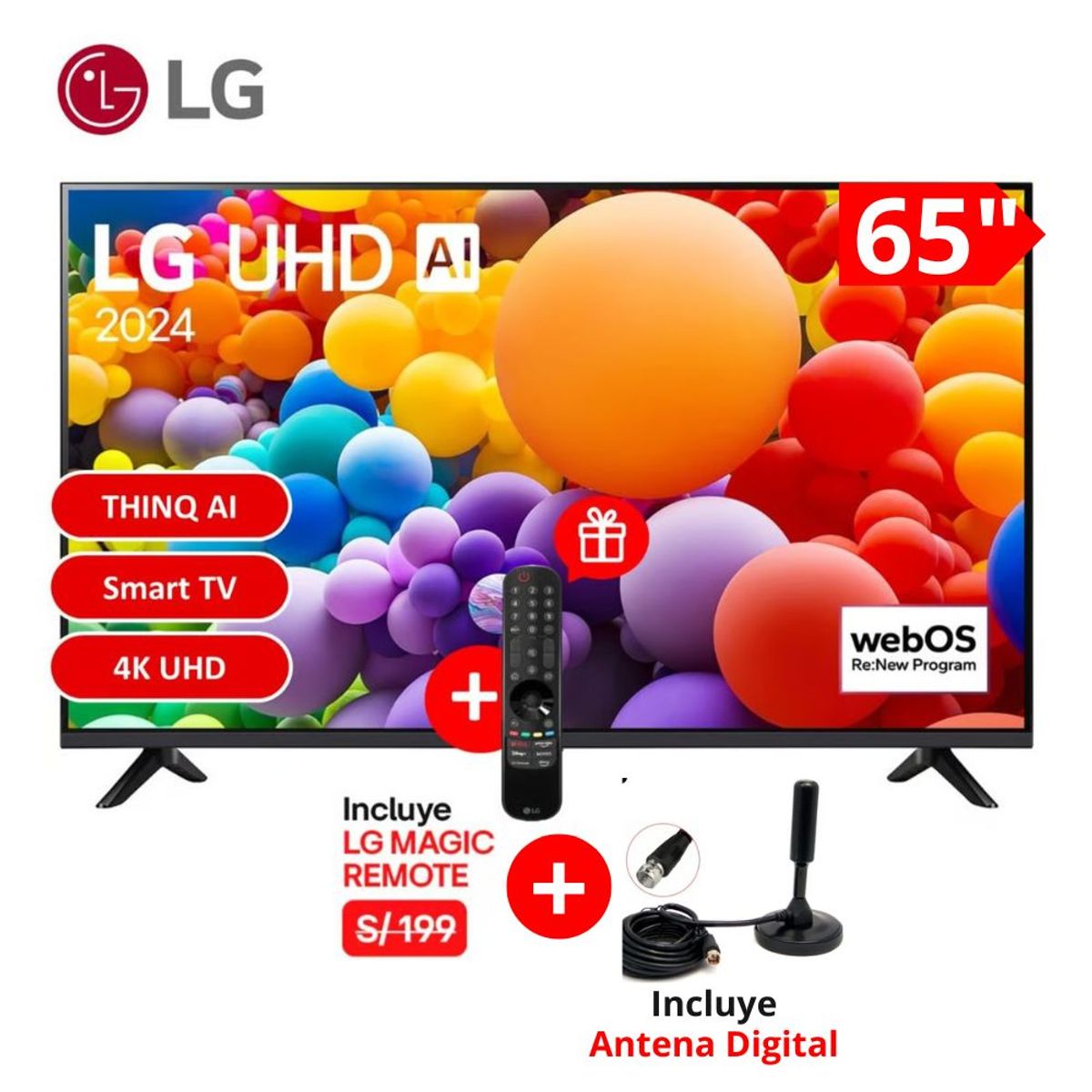 LG - TELEVISOR LG 65 THINQ AI WebOS 4K UHD 65UT7300+Control Magic+Antena Digital