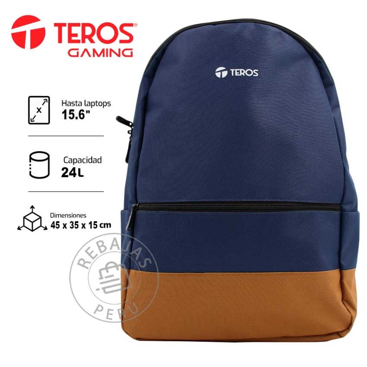 TEROS - Mochila TEROS TE-ACS9019BL AzulMarrón 16 Bolsillos Laterales