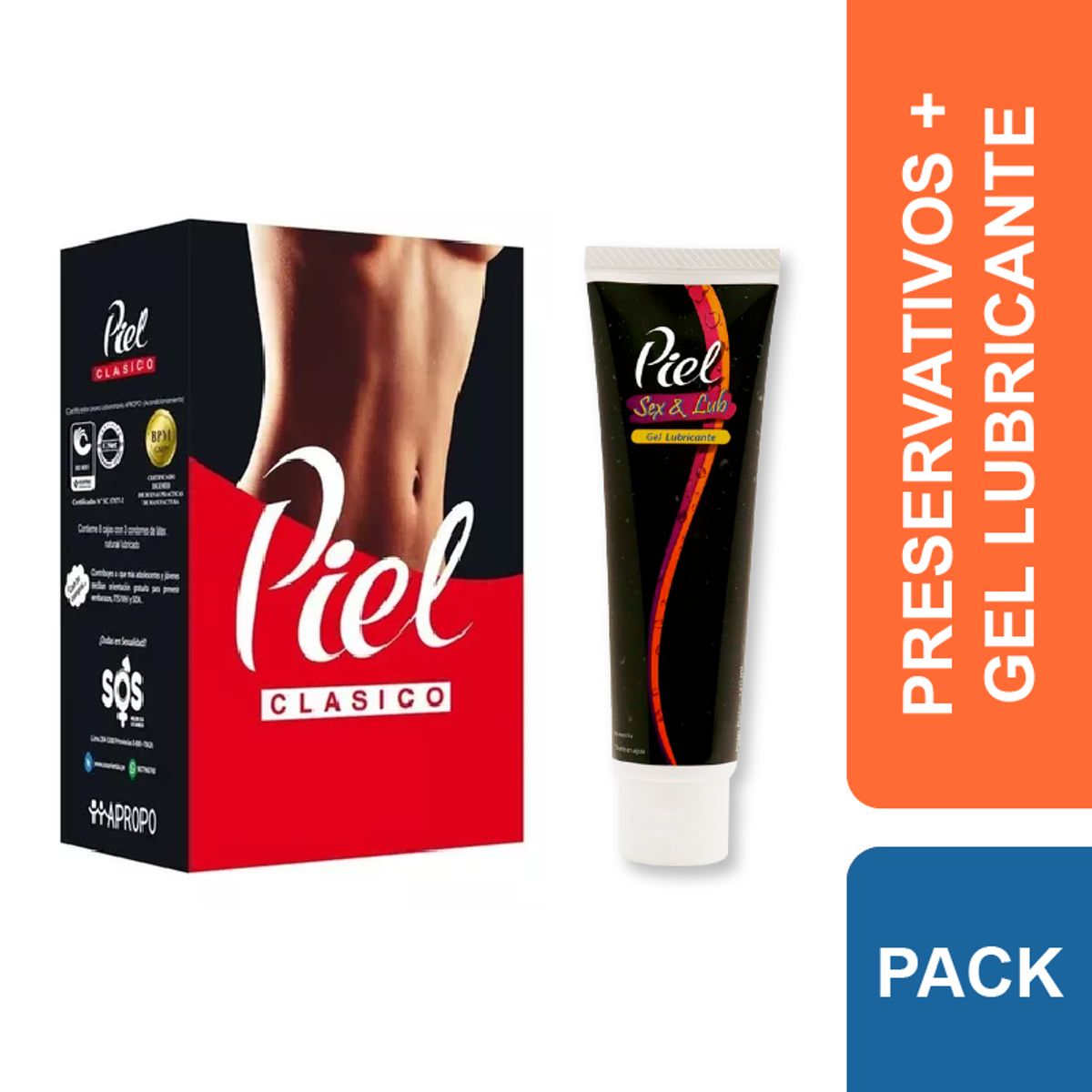 PIEL - Preservativos Piel Clásico Caja de 24 Condones + Gel Lubricante Sex & Lub