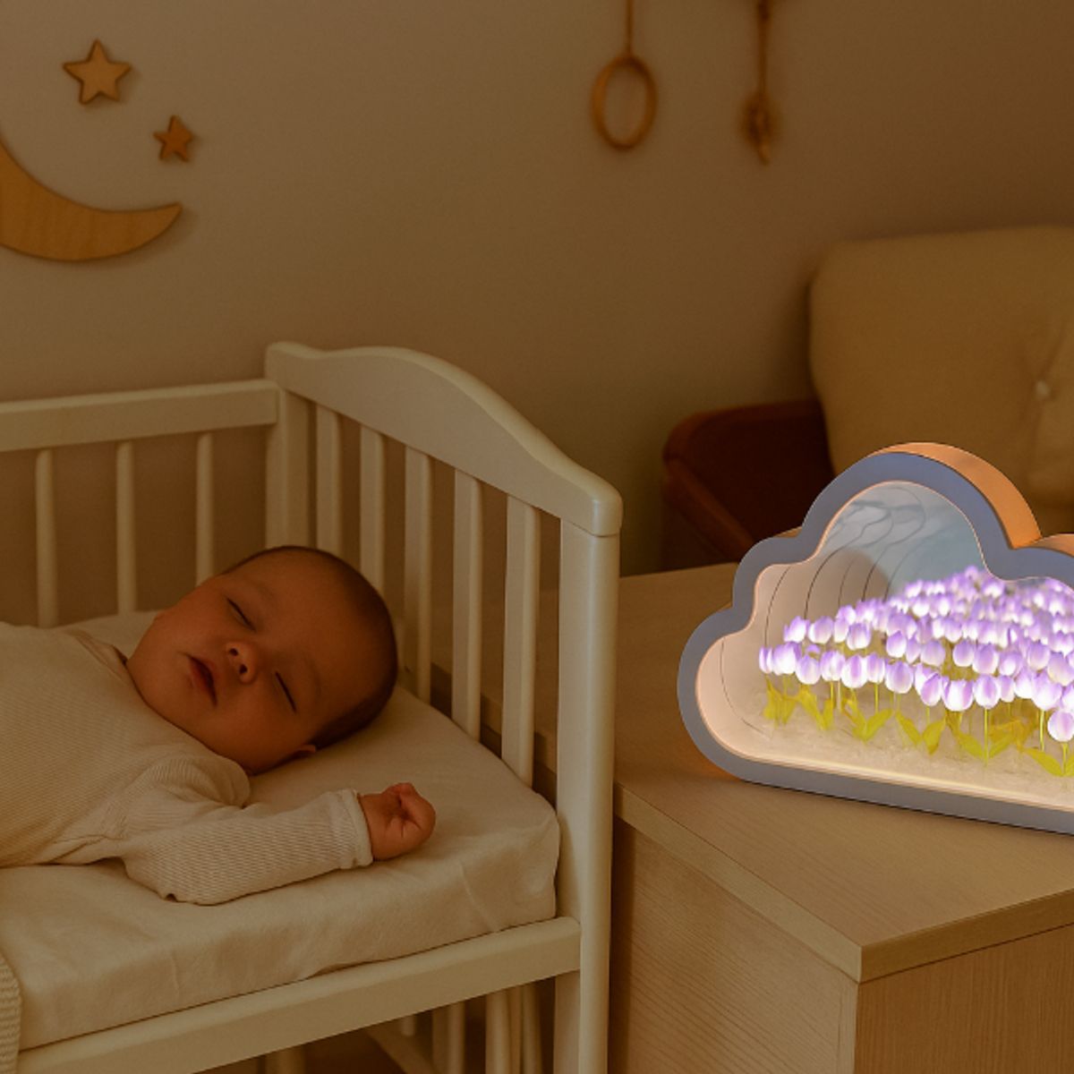 GENERICO - LÁMPARA LED 3 D DE TULIPANES ESPEJO INFINITO DE NUBE LUCES NOCTURNAS PARA ARMAR