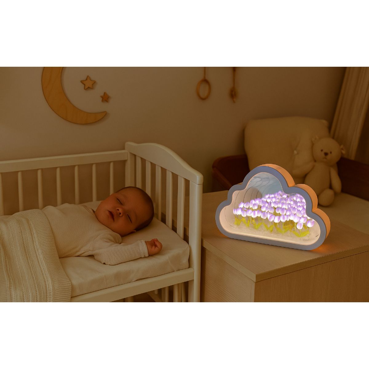 GENERICO - LÁMPARA LED 3 D DE TULIPANES ESPEJO INFINITO DE NUBE LUCES NOCTURNAS PARA ARMAR