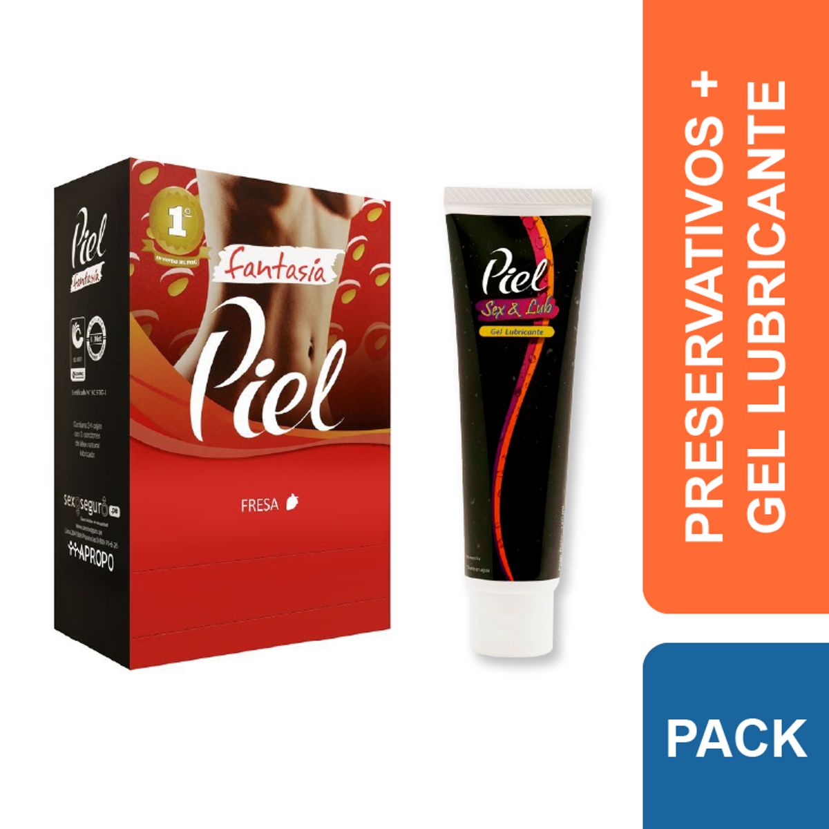 PIEL - Preservativos Piel Fantasía Fresa + Gel Lubricante Sex & Lub