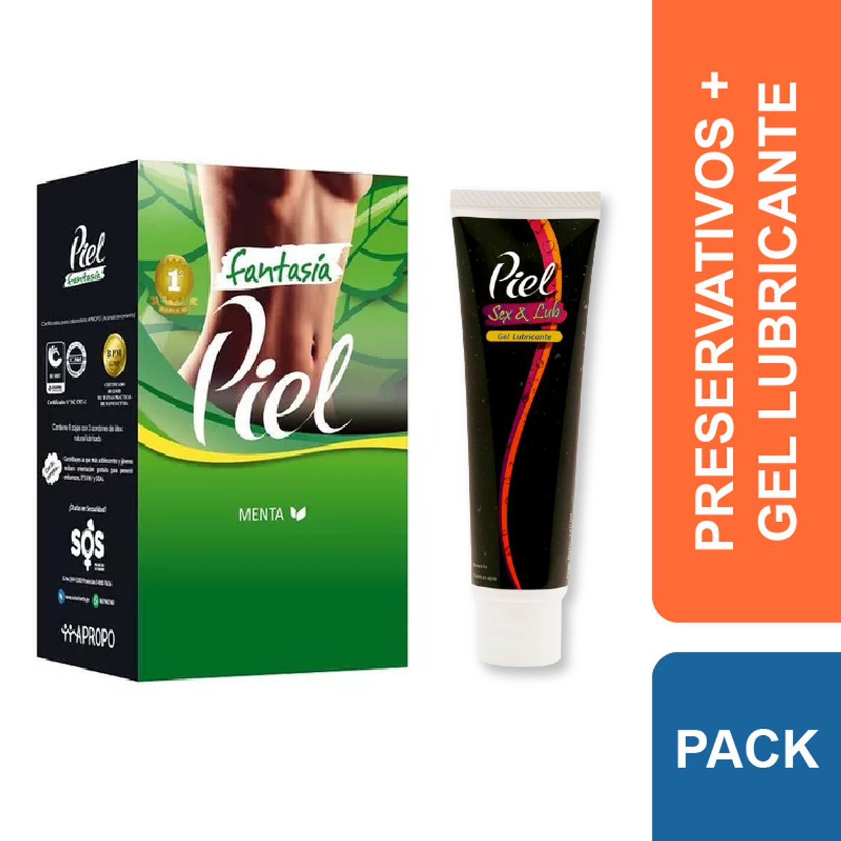 PIEL - Preservativos Piel Menta + Gel Lubricante Sex & Lub