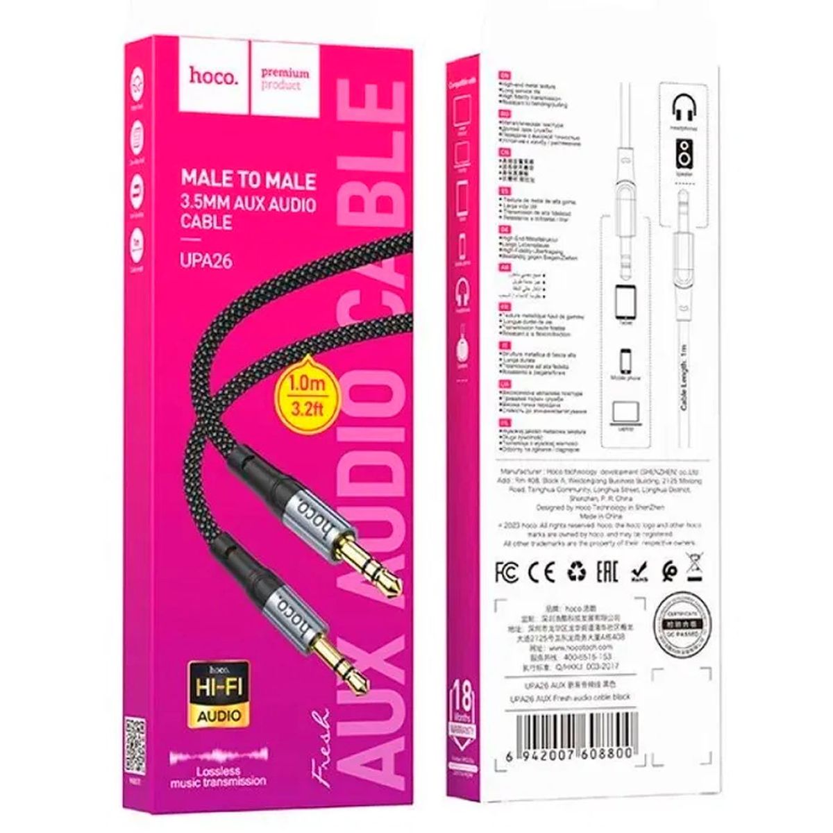 HOCO - Cable auxiliar Audio 3.5 mm Hoco UPA 26 Negro
