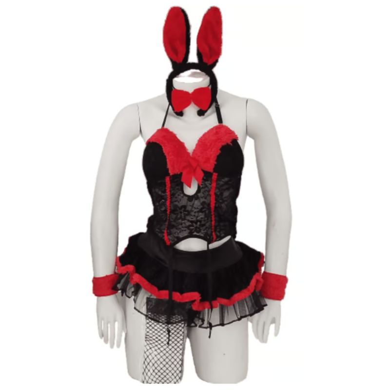 GENERICO - DISFRAZ DE CONEJITA PARA MUJER COLOR ROJO LENCERIA SEXY EN TALLA S-M-L