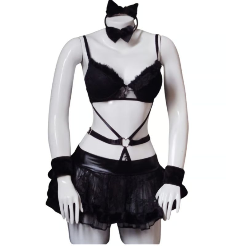 GENERICO - LENCERIA SEXY DE GATITA DISFRAZ PORTALIGA LIGERO PARA MUJER EROTICO