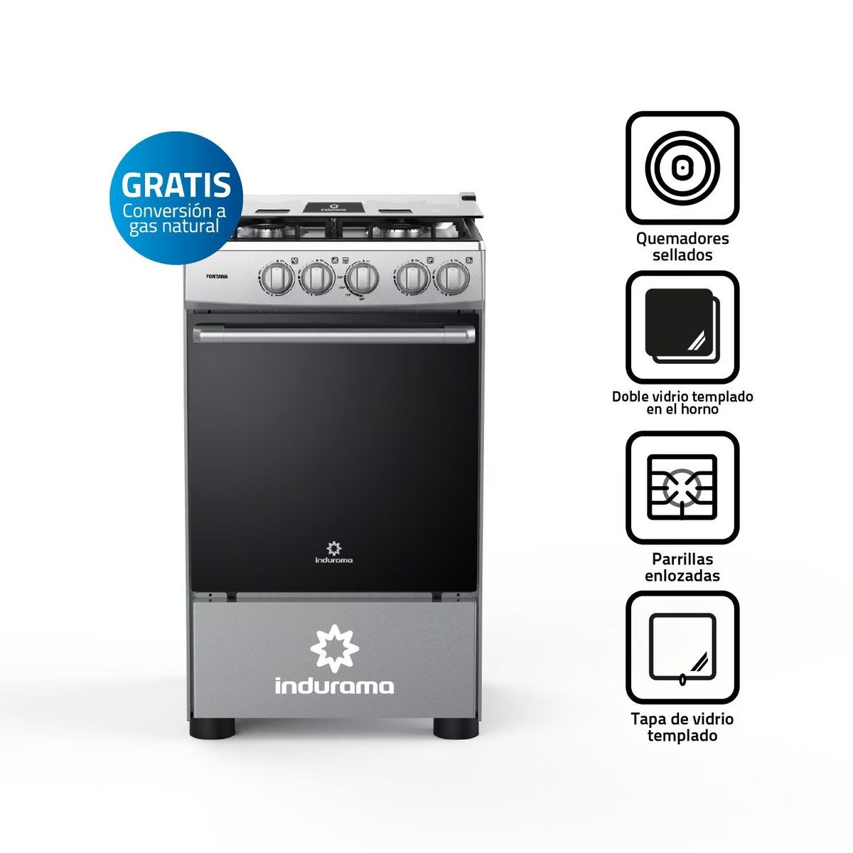 INDURAMA - Cocina Indurama 4 Hornillas FONTANA