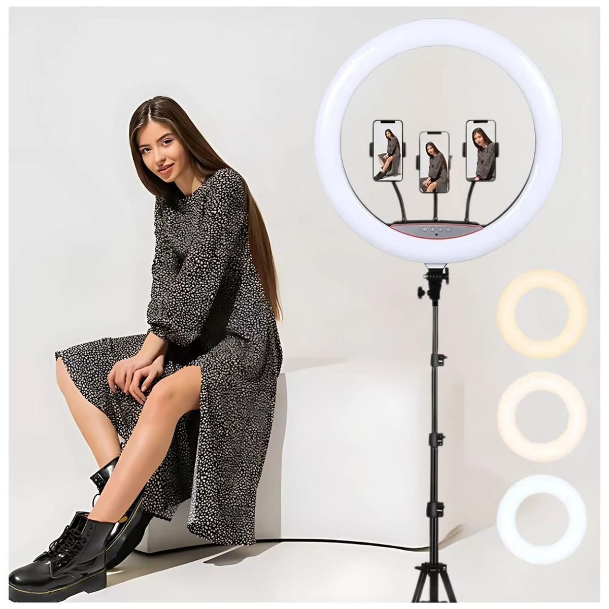 GENERICO - Aro Luz LED Profesional de 56cm Lámpara Táctil + Trípode + Control Remoto