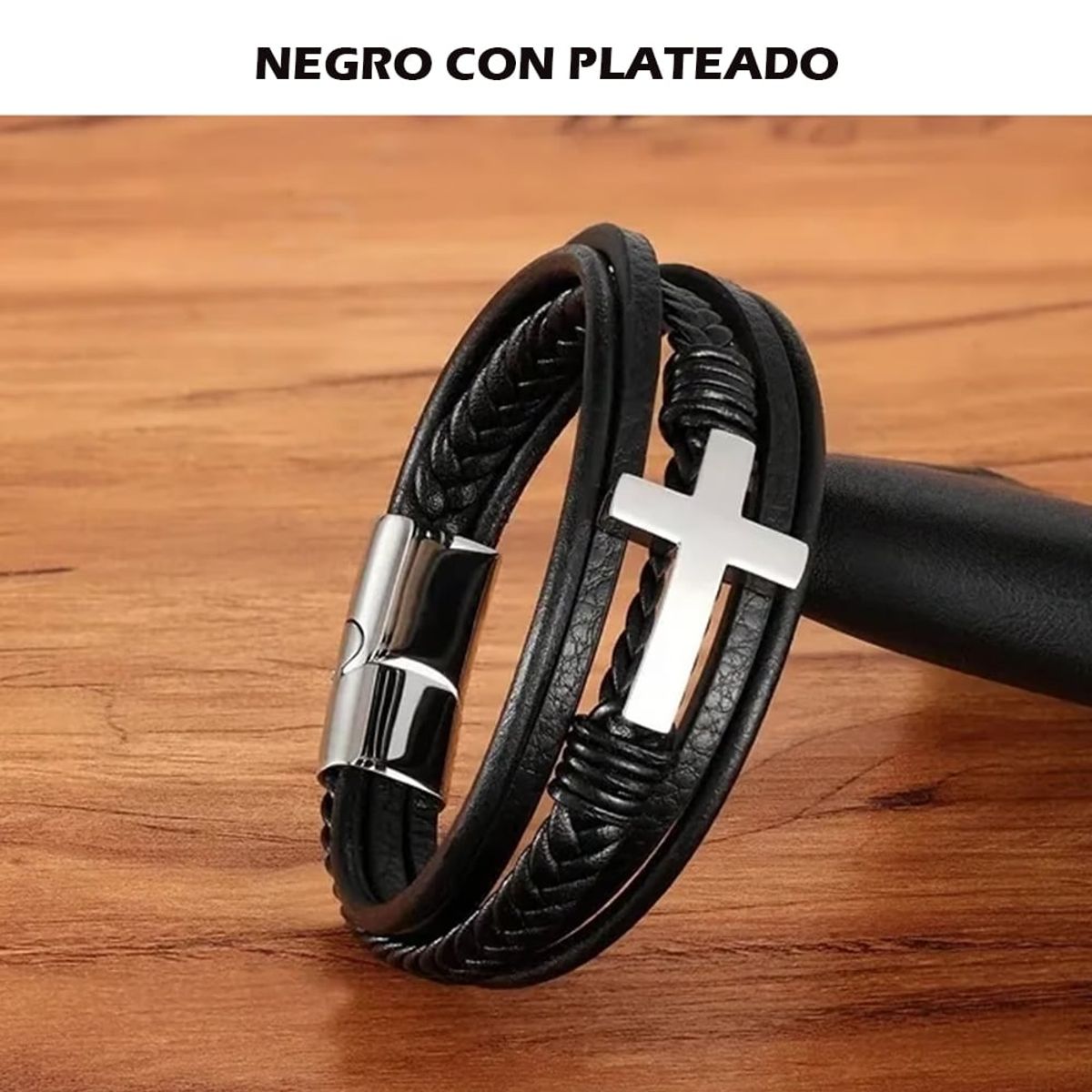 GENERICO - PULSERA HOMBRE CUERO ESTILO CRUZ