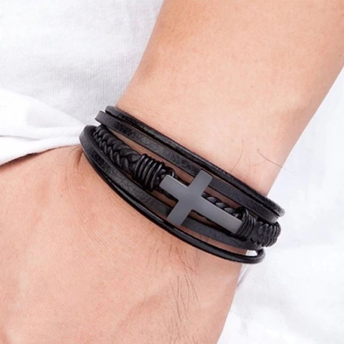 GENERICO - PULSERA HOMBRE CUERO ESTILO CRUZ