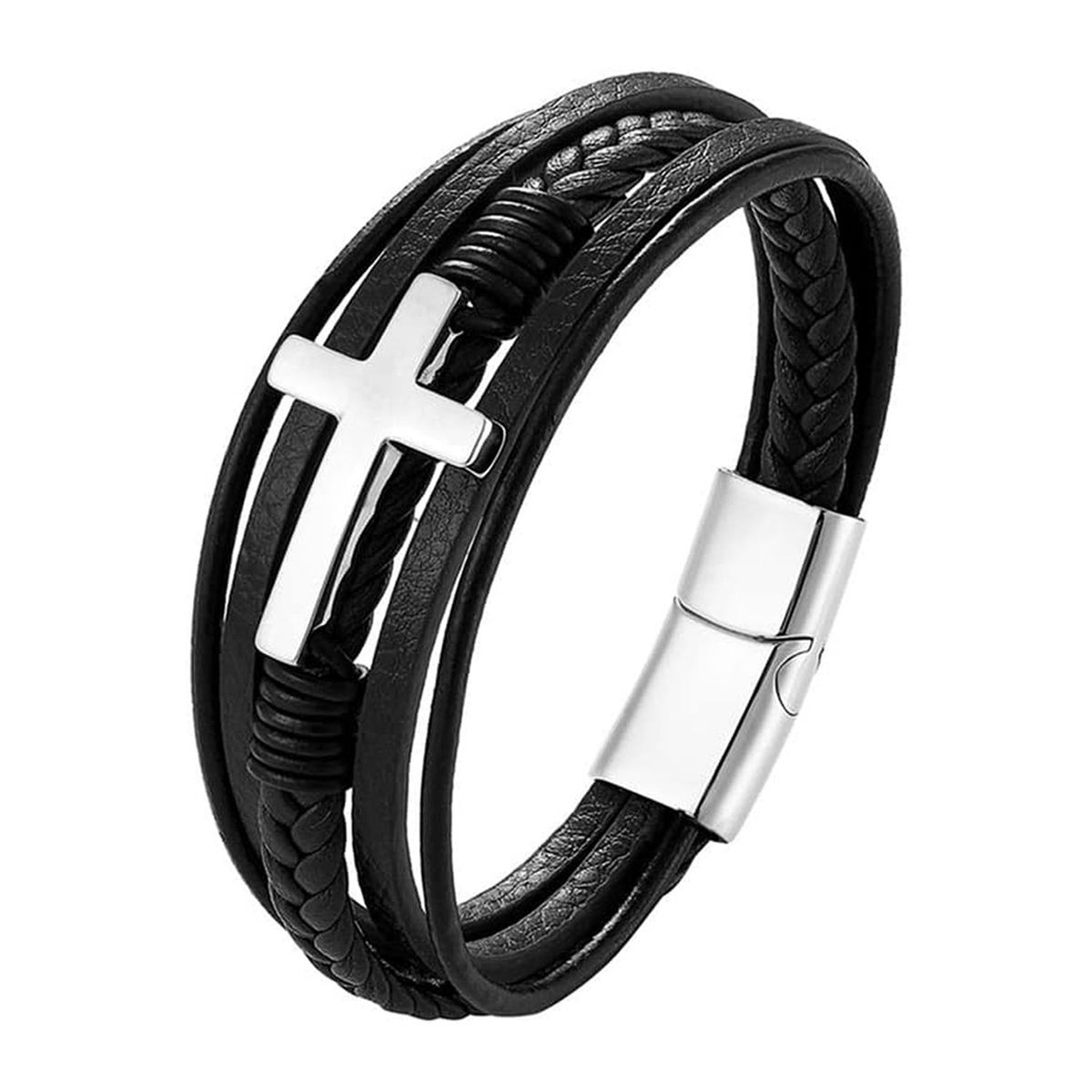 GENERICO - PULSERA CRUZ HOMBRE CUERO