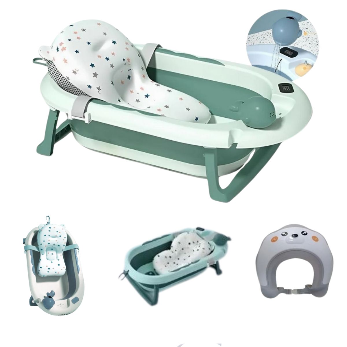 GENERICO - Bañera Plegable Ballenita Con Gorro de Ducha para Bebé Niño