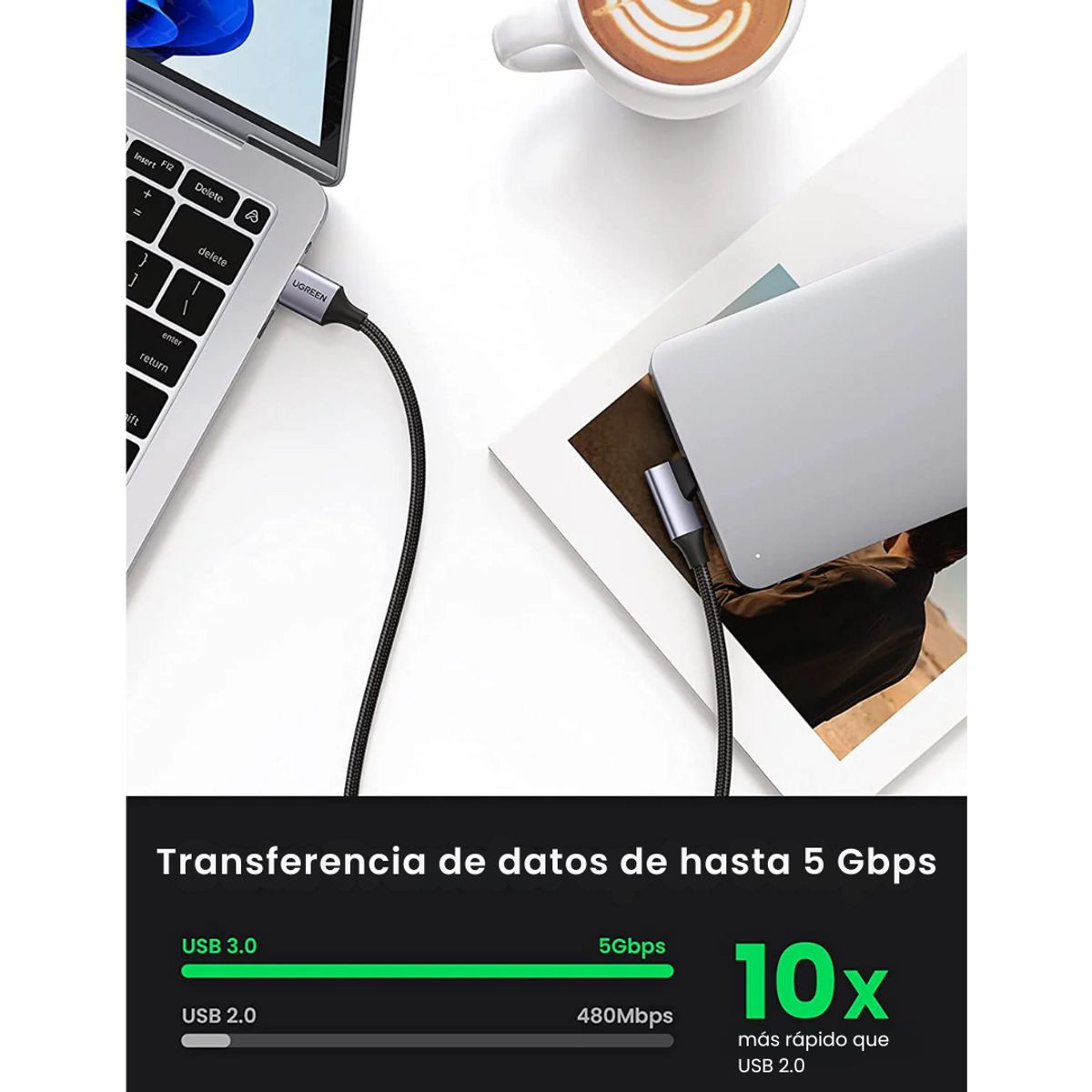 UGREEN - Cable USBA a USB C 90 grados 2 metros - UGREEN