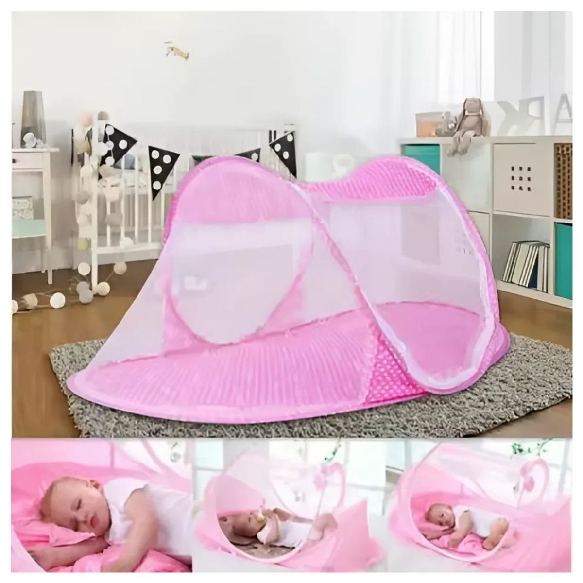 GENERICO - Mosquitero Portátil y Plegable Rosado para Cuna