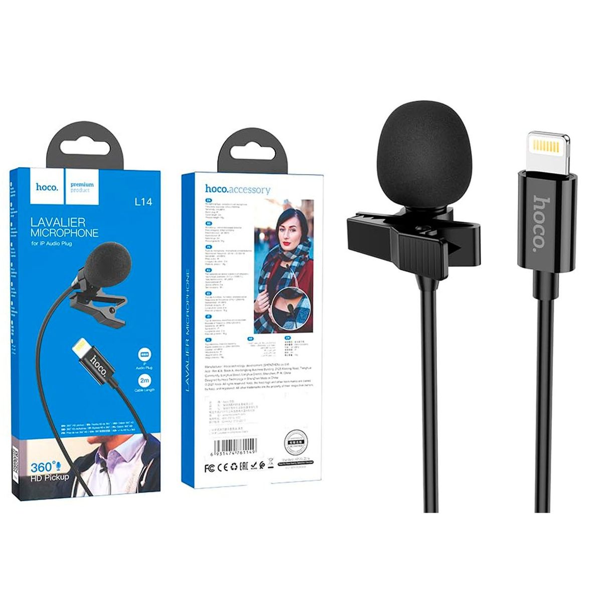 HOCO - Micrófono Solapero Lightning 2 Metros Hoco L14