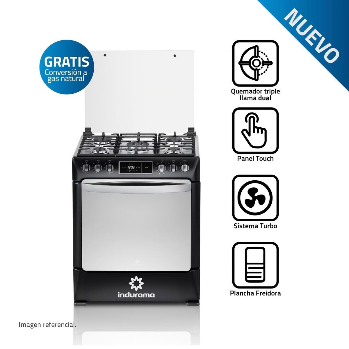 INDURAMA - Cocina Indurama a gas NIZA ZAFIRO 5 Quemadores 30″ Negra