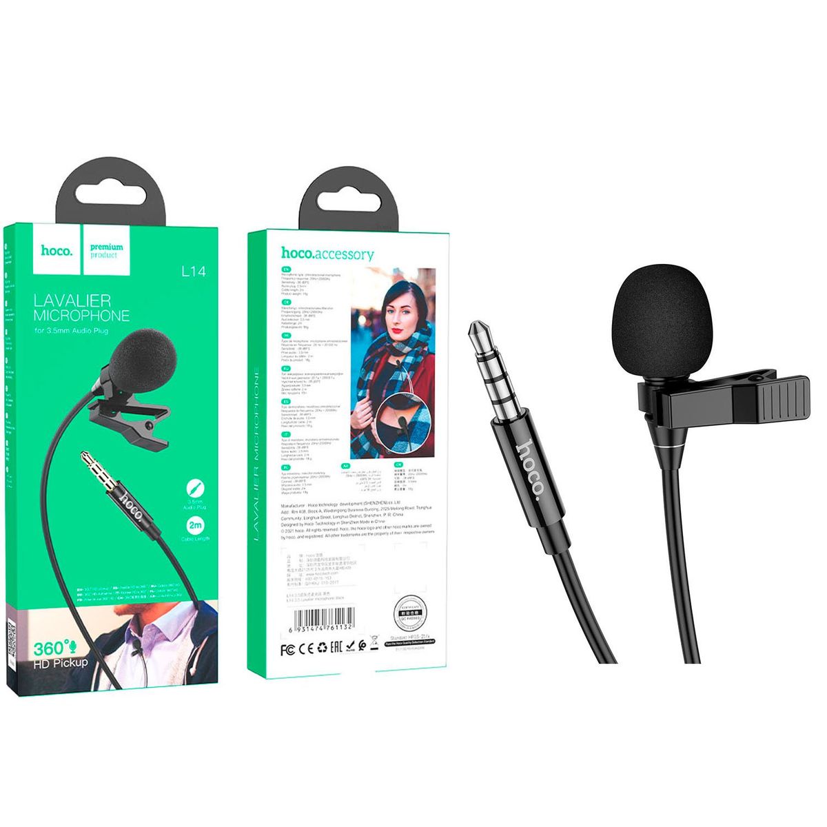 HOCO - Micrófono Solapero 3.5 mm 2 Metros Hoco L14