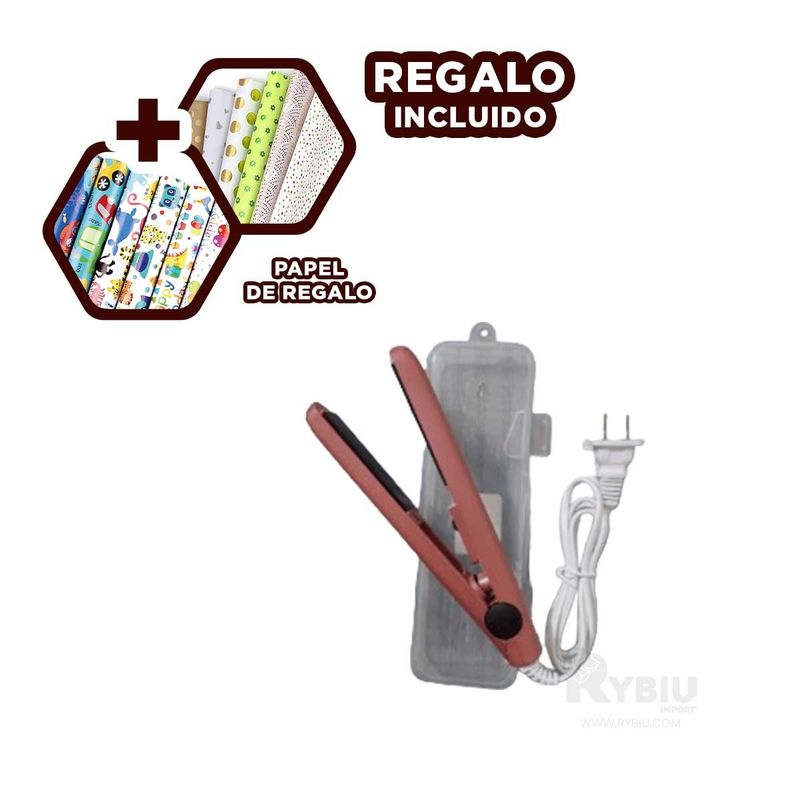 GENERICO - Mini Alisador de Cabello en Guinda Y+Papel de Regalo