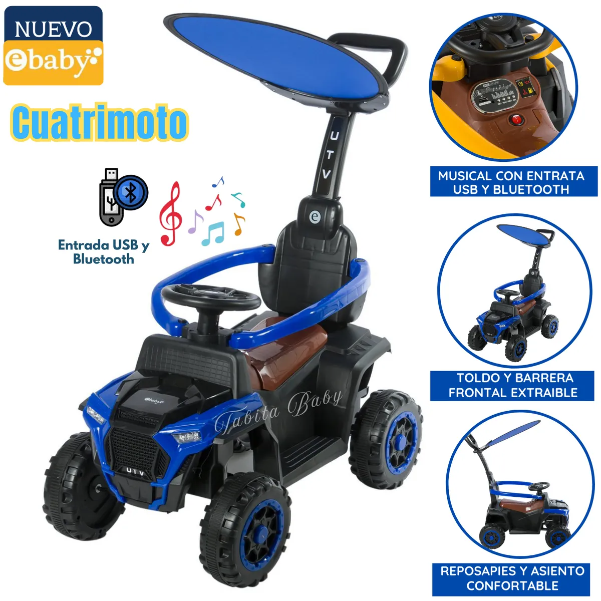 EBABY - Carrito Musical con Luces y Sombrilla Azul