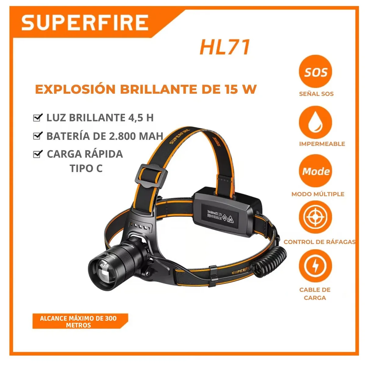 OEM - Linterna de Cabeza Recargable Resistente al Agua y Sensor Integrado