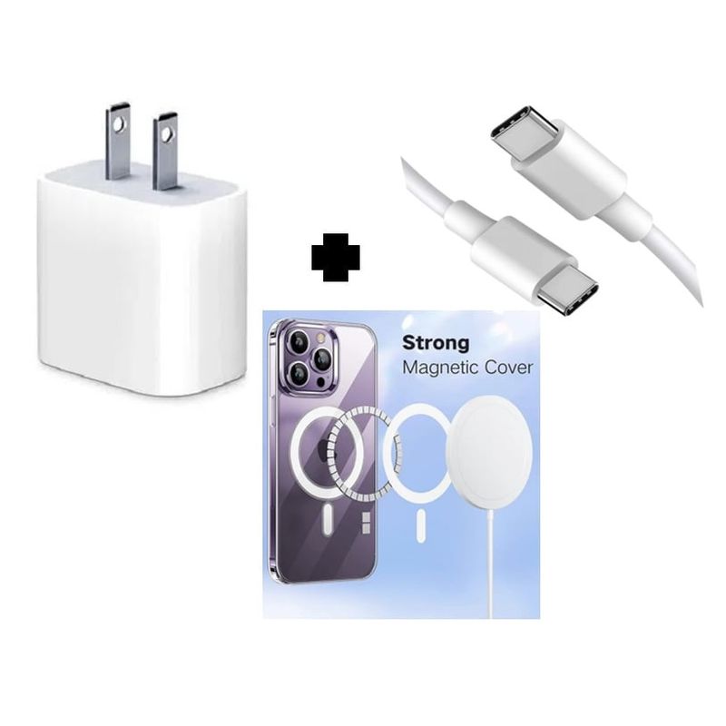 SMART - PACK Cargador 20W +Cable USB-C a USB-C + Funda Magnetica modelo 12 pro