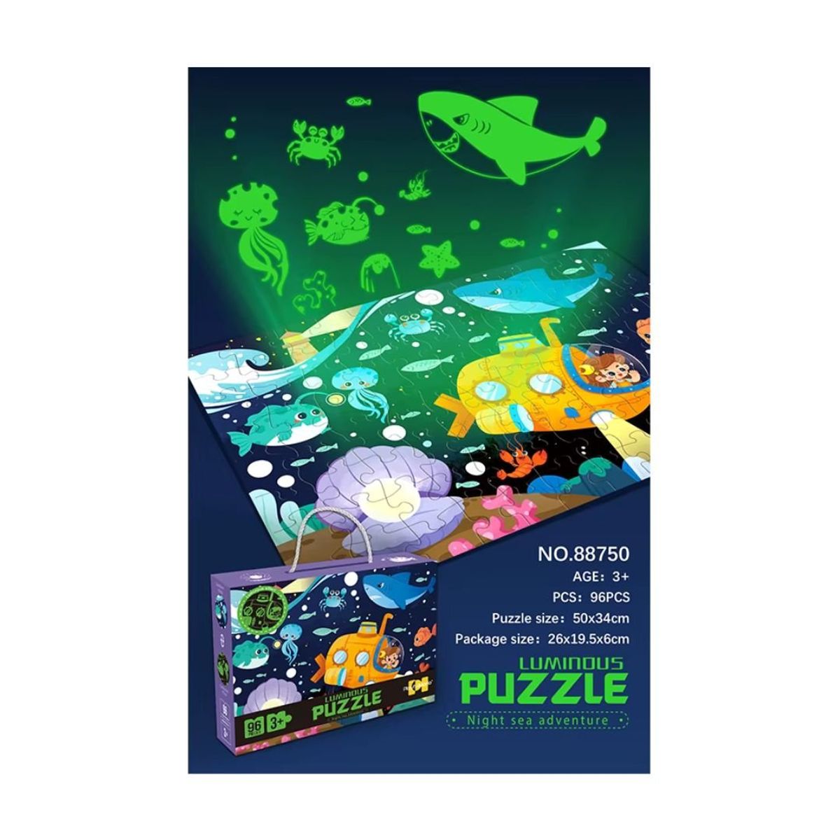 GENERICO - Rompecabezas Mundo Marino que Brilla en la Oscuridad 96Pzs