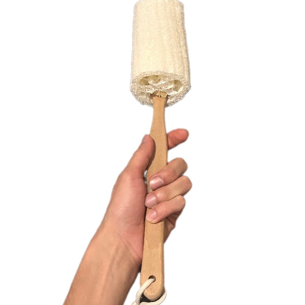 GENERICO - ESPONJA EXFOLIANTE LUFFA CON MANGO DE MADERA ECOAMIGABLE