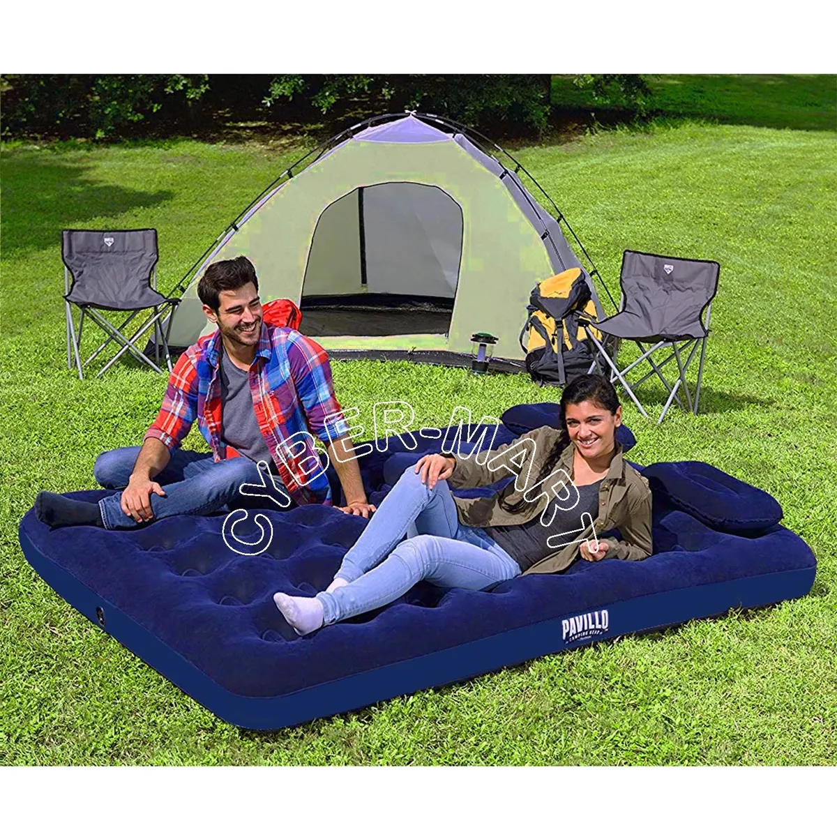 BESTWAY - Colchón Inflable Doble 2Almohadas Inflador Camping Interiores Cómodo