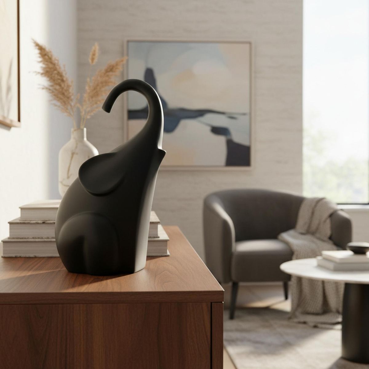 GENERICO - Adorno Elefante Moderno Negro 11x09x19 cm