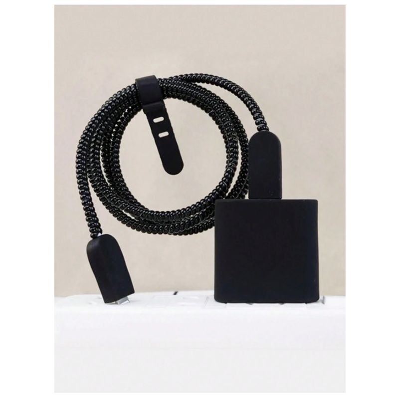 GENERICO - CASE PROTECTOR DE NEGRO LISO PARA CARGADOR DE IPHONE