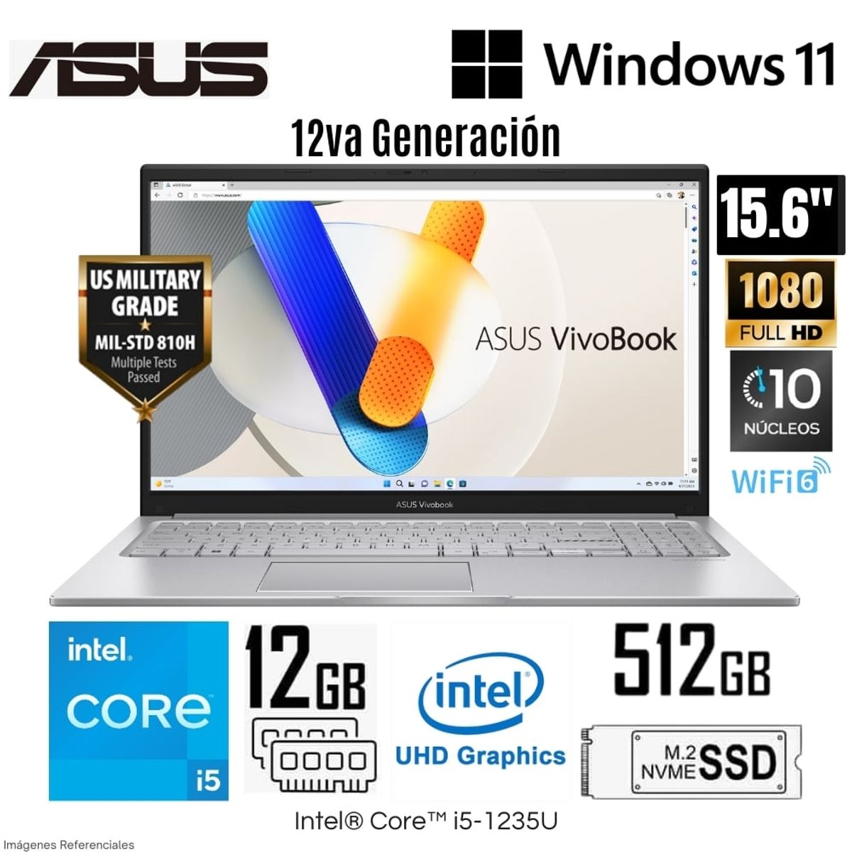 ASUS - Laptop Asus Vivabook X1504ZA-NJ1056W Intel Core i5-1235U 12GB RAM 512GB SSD 15.6 pulg. FHD