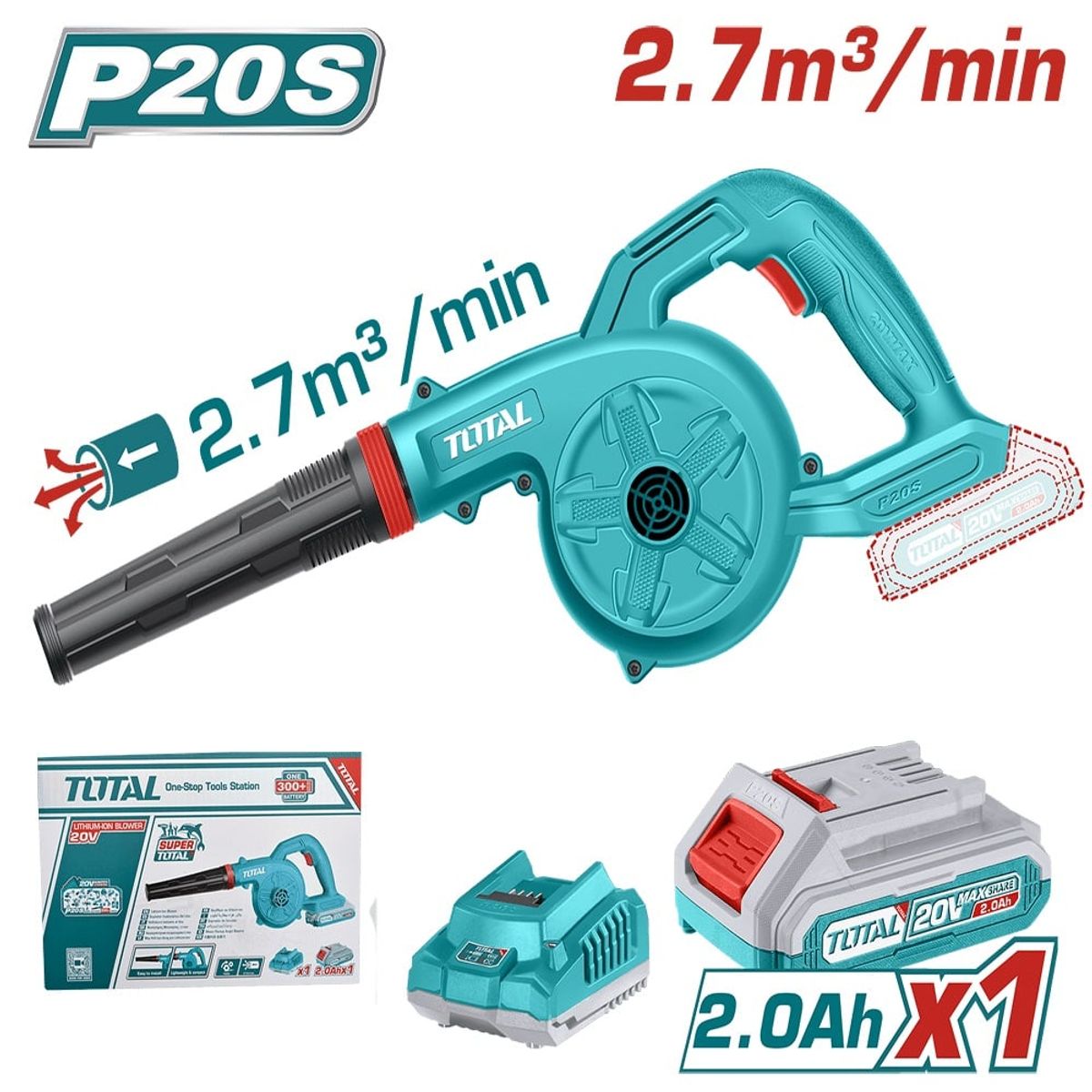 TOTAL TOOLS - SOPLADORA  DE AIRE INALÁMBRICA 20V BAT 2AH TOTAL TABLI200281