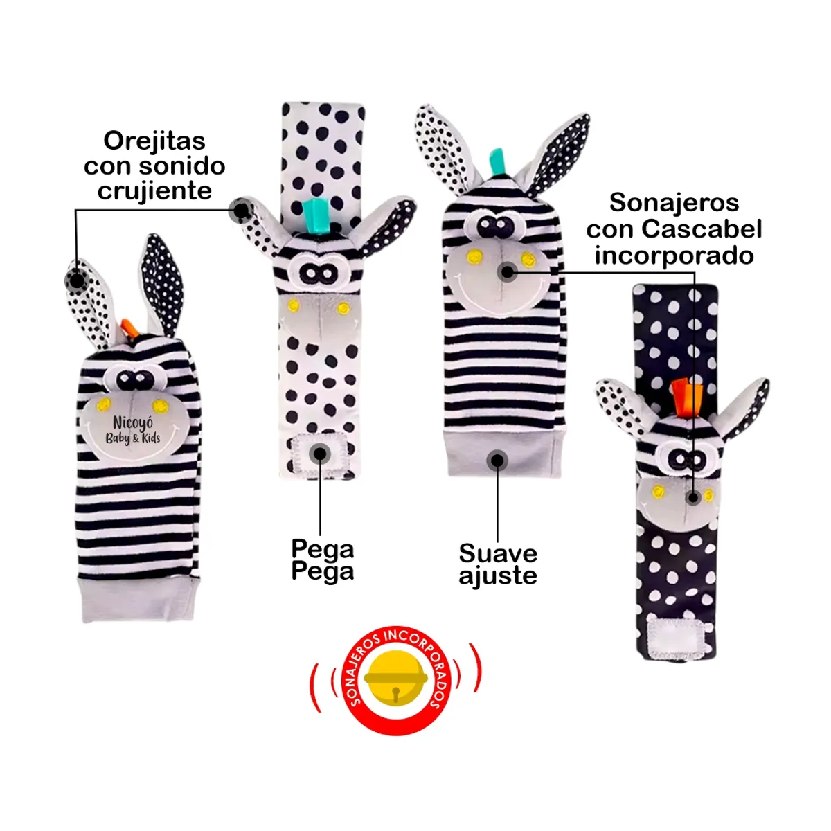 BABY - Set de Estimulación Medias y Muñequeras en BLANCO y NEGRO