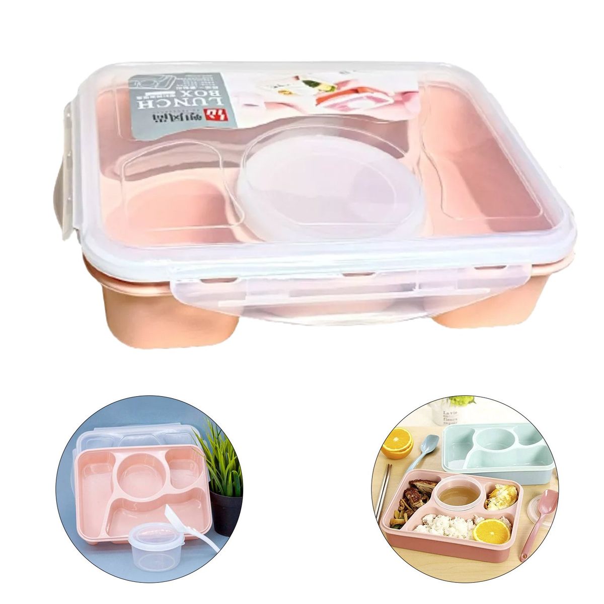 GENERICO - Taper Lonchera Contenedor de Alimentos con Divisiones Rosa