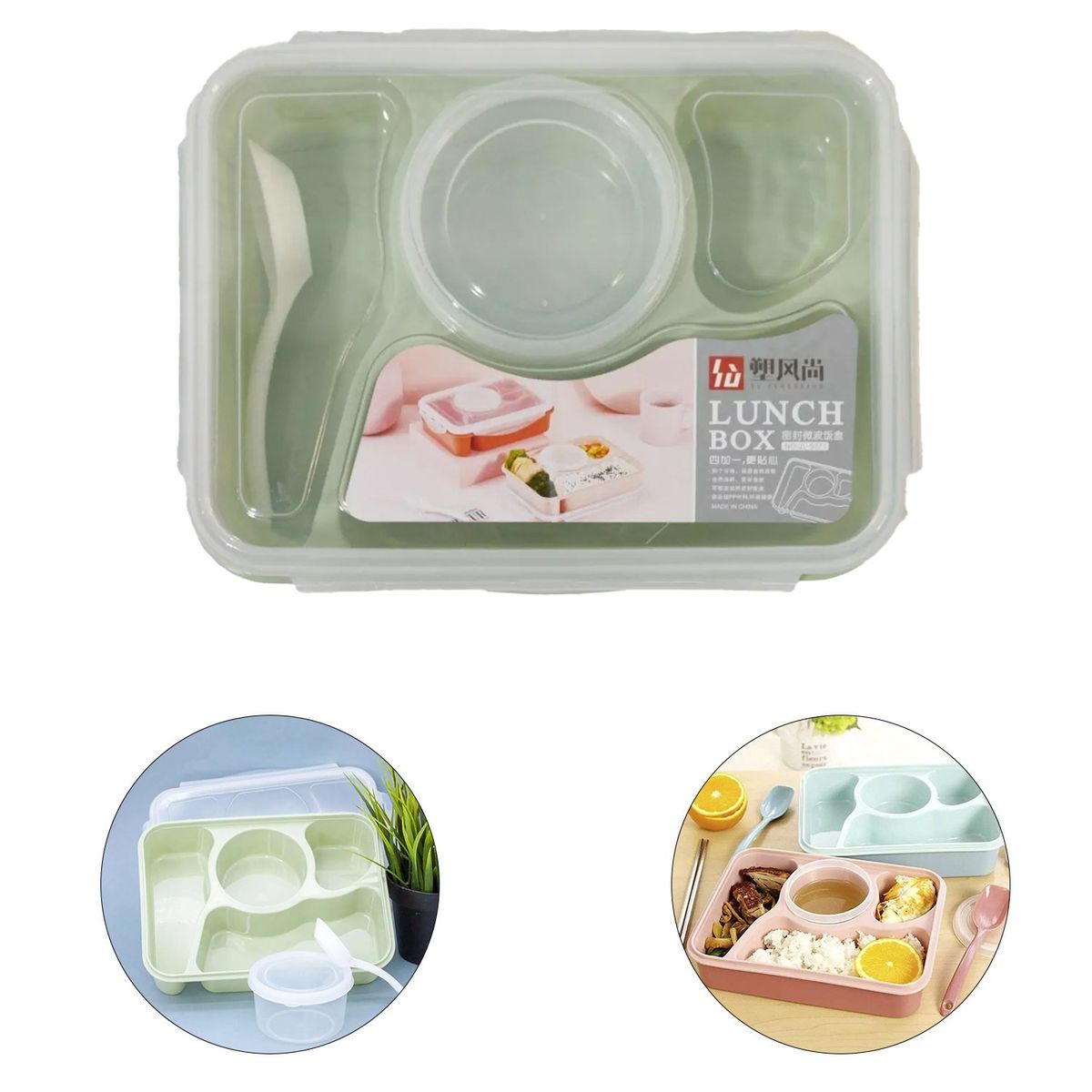 GENERICO - Taper Lonchera Contenedor de Alimentos con Divisiones Verde