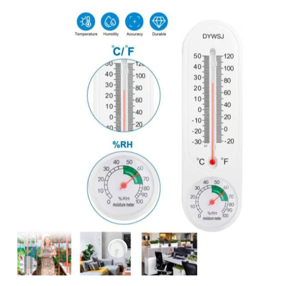 GENERICO - Termómetro Higrómetro Temperatura Humedad Colgante De Pared