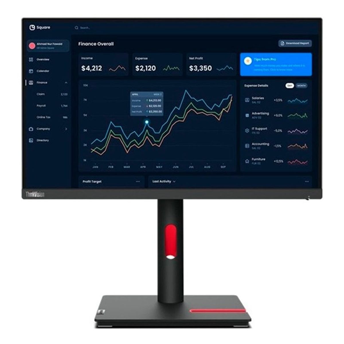 LENOVO - Monitor Lenovo ThinkVision T23i-30 23 FHD IPS 1920x1080 HDMIDPVGA Ajuste de Altura Color Raven Black