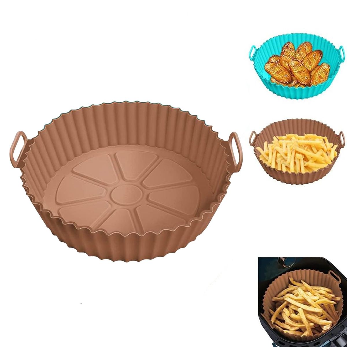 GENERICO - Bandeja redonda de silicona para freidora de aire sin aceite - Marrón