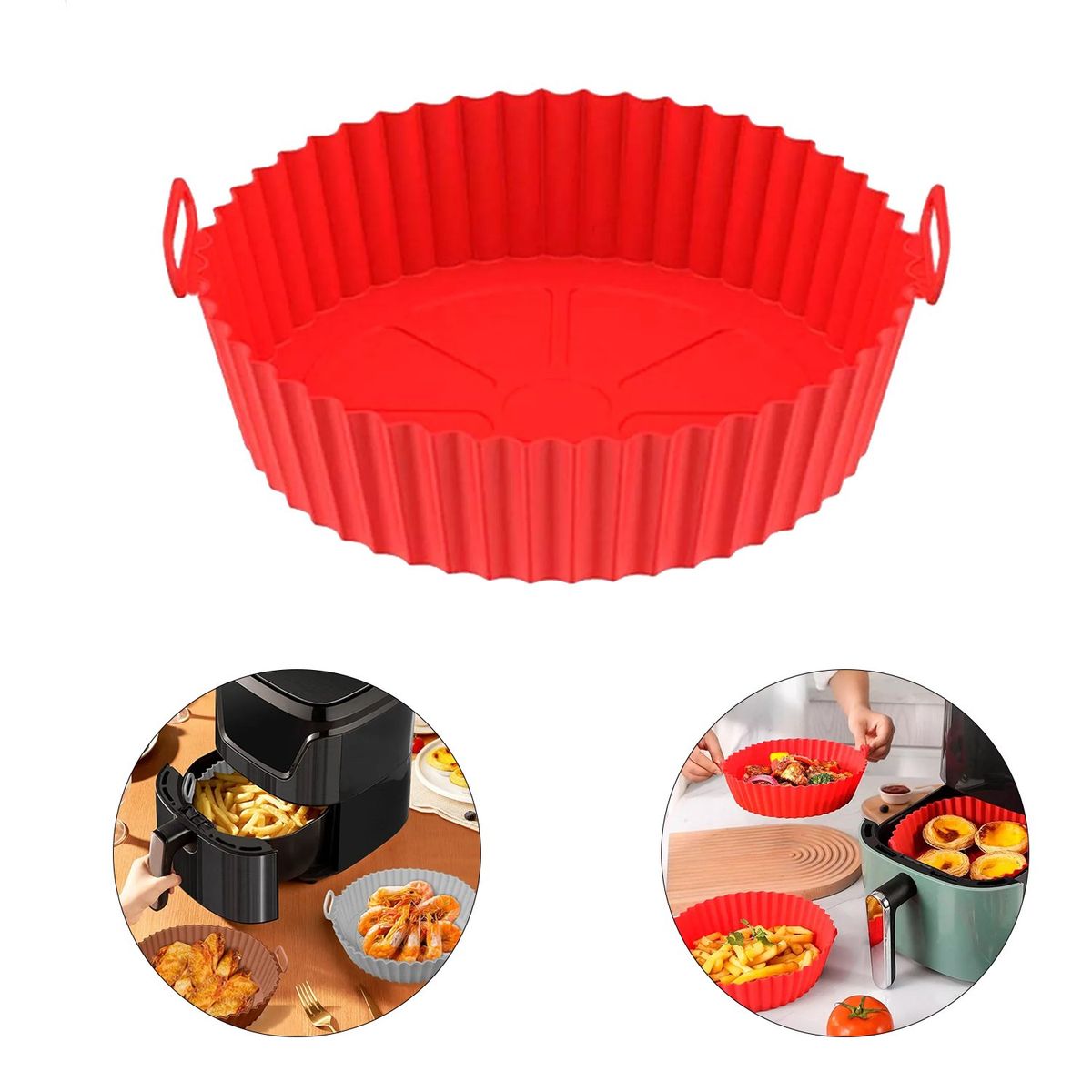 GENERICO - Bandeja redonda de silicona para freidora de aire sin aceite - Rojo