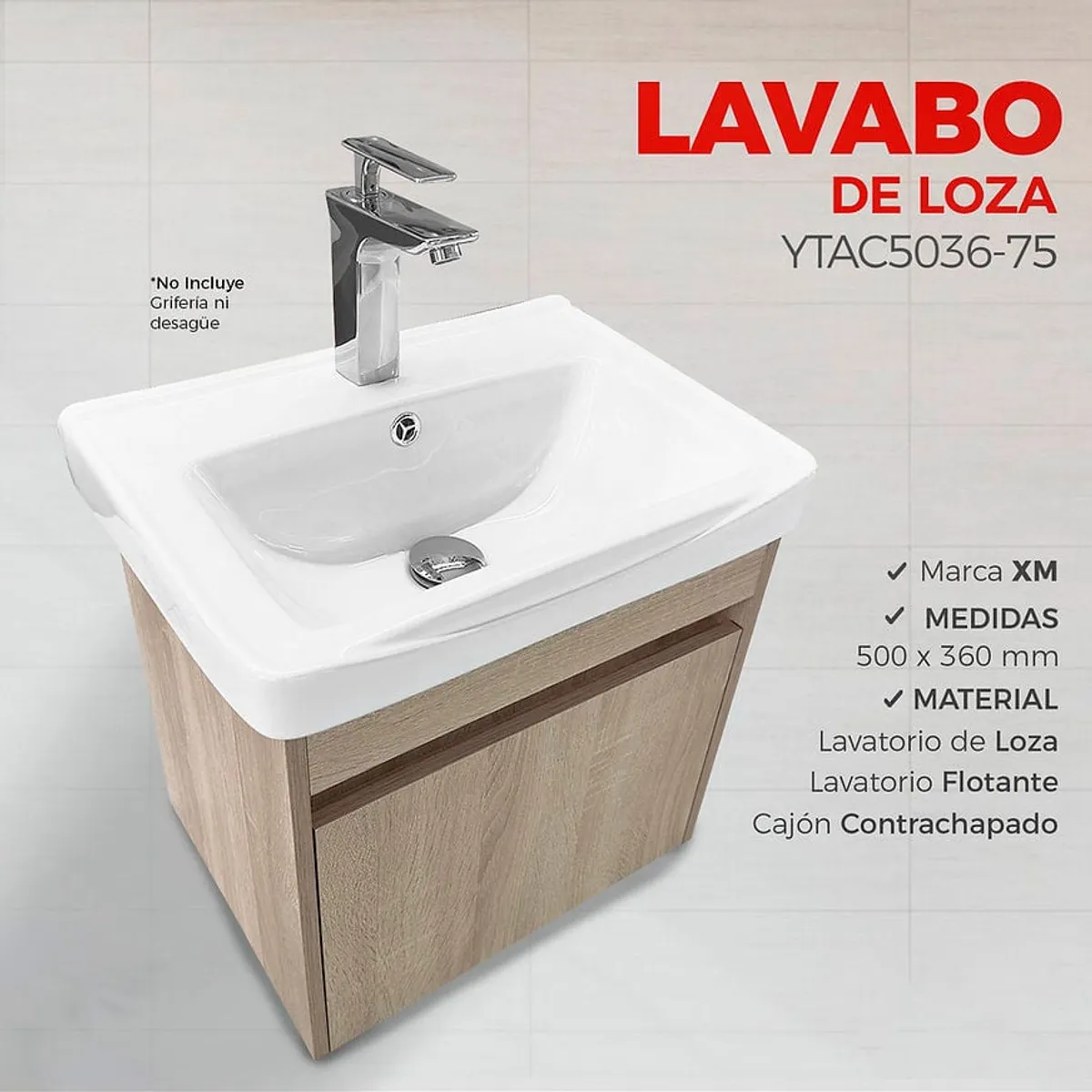 XM - LAVATORIO DE LOZA CON CAJÓN MADERA CON BLANCO YTAC5036-75
